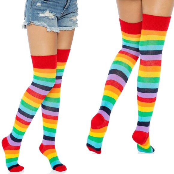 Leg Avenue Cherry Rainbow Thigh High Socks - NEW - Picture 6 of 6